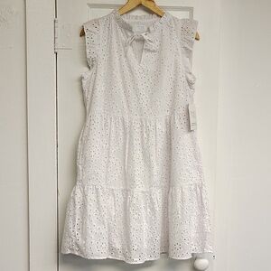 Time & Tru Dress White Eyelet Size Small Tiered Ruffle Sleeve NWT